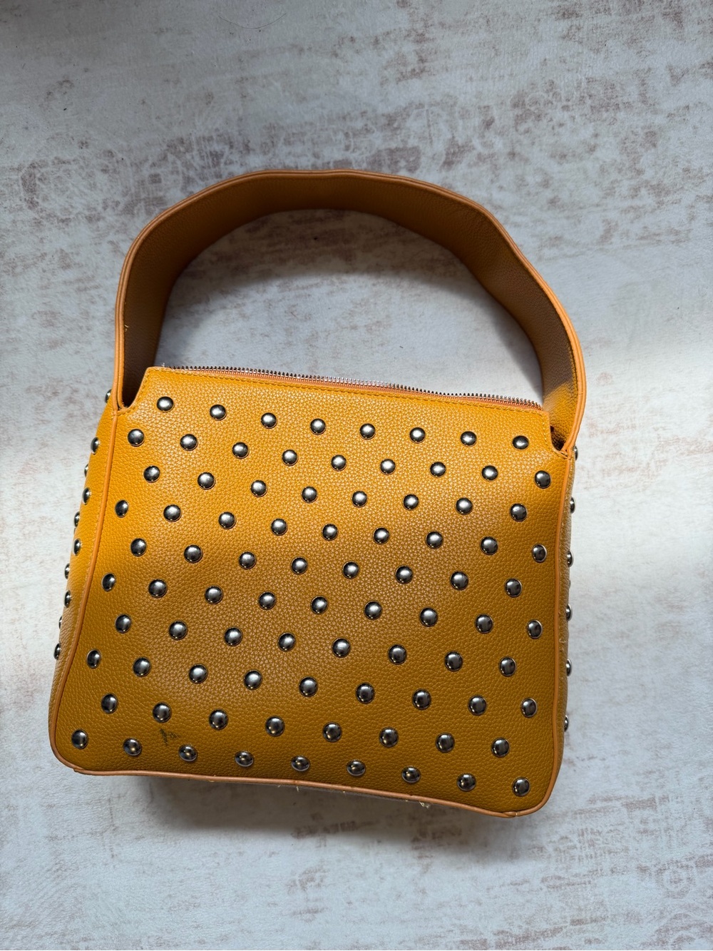 Studded Mustard Leather Shoulder Bag